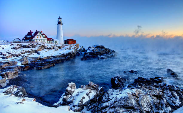 Portland Head Lighthouse is a historic lighthouse in Cape Elizabeth, Maine. The light station is automated, and the tower, beacon, and foghorn are maintained by the United States Coast Guard. The light station sits on a head of land at the entrance of the primary shipping channel into Portland Harbor, which is within Casco Bay in the Gulf of Maine.