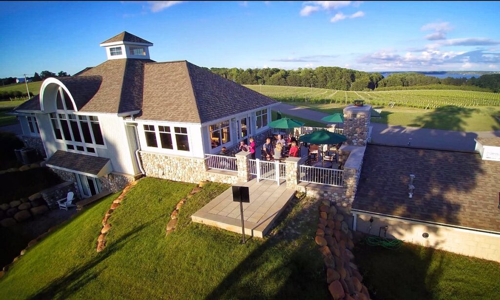 drone shot of winery