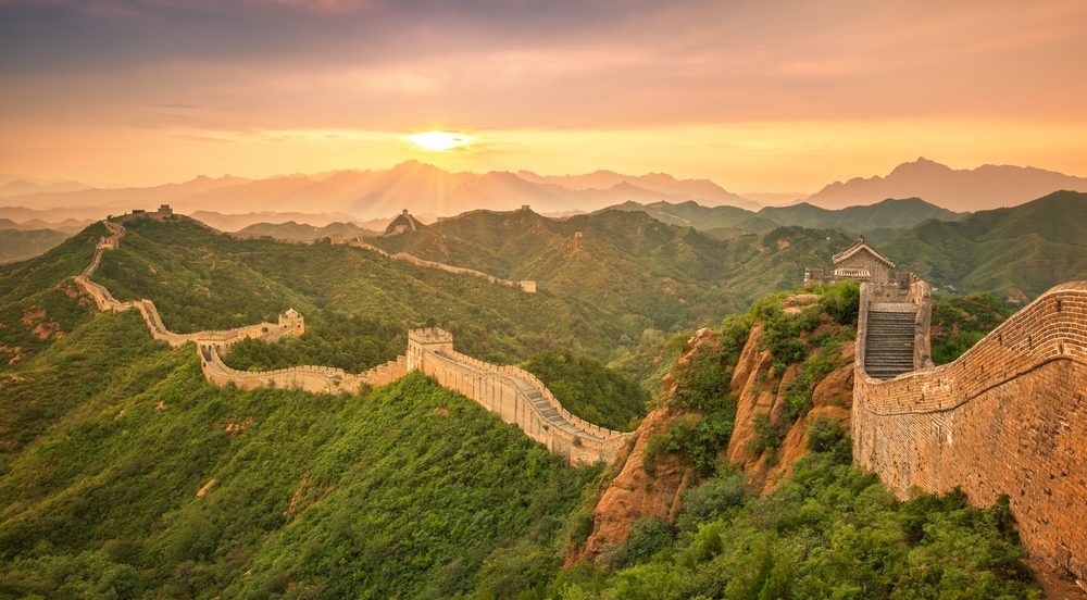 Sun setting over Beijing Great Wall National Park